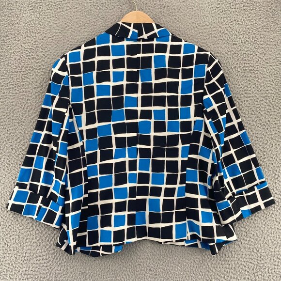 Kasper Blazer Womens 10 Blue Black Pattern Stretch 3/4 Sleeve Shawl Lapel Jacket - Picture 4 of 10